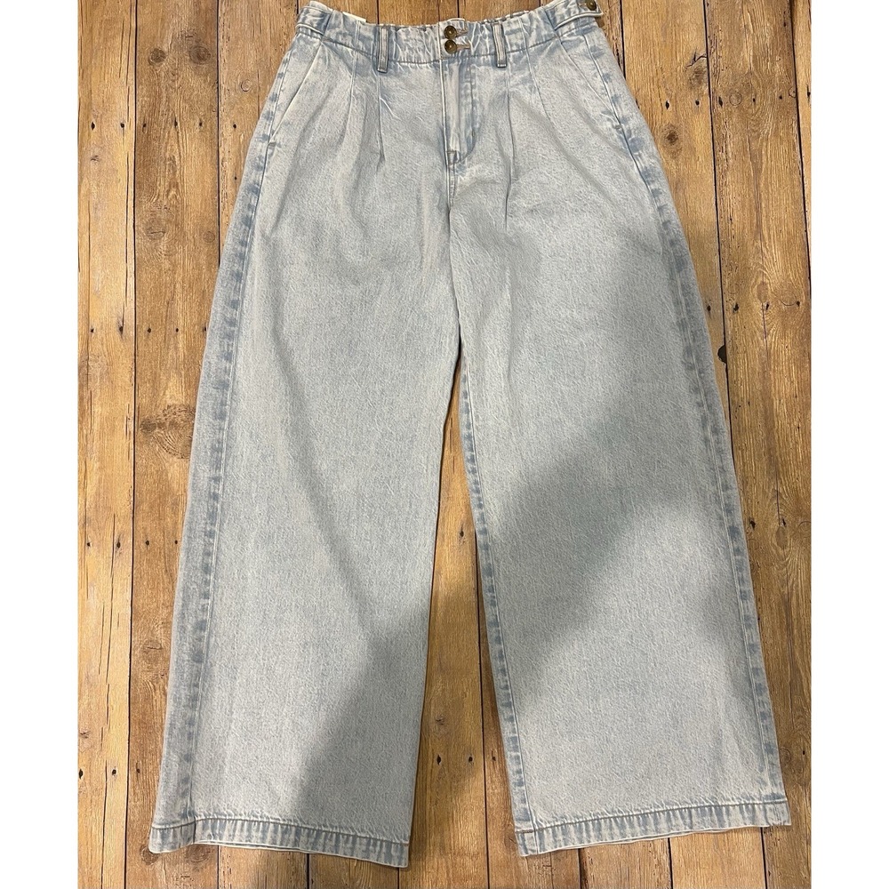 NEW American Eagle Jeans Womens 2 Lt Wash Wide Leg Trouser Pants Pleated Stretch